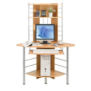 Mesa de ordenador pequeña CORNER MAX, de aluminio y madera color Haya