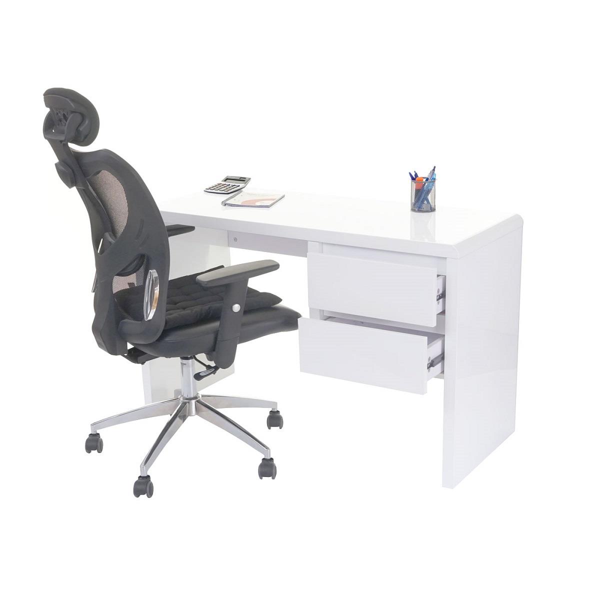 Mesa para Ordenador NELSY, Dimensiones 120x50x75 cm, con Cajones, en Madera color Blanco