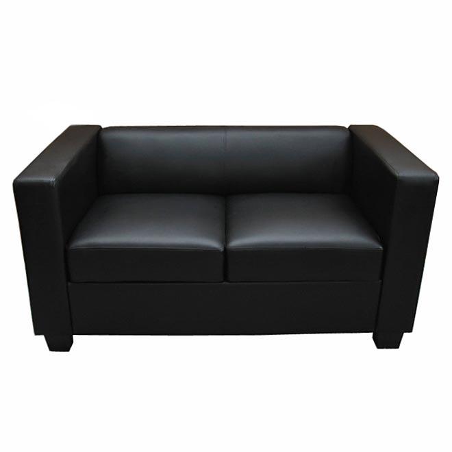 Sofá de 2 plazas BASILIO, Diseño Elegante, Gran Confort, en Piel, Color Negro
