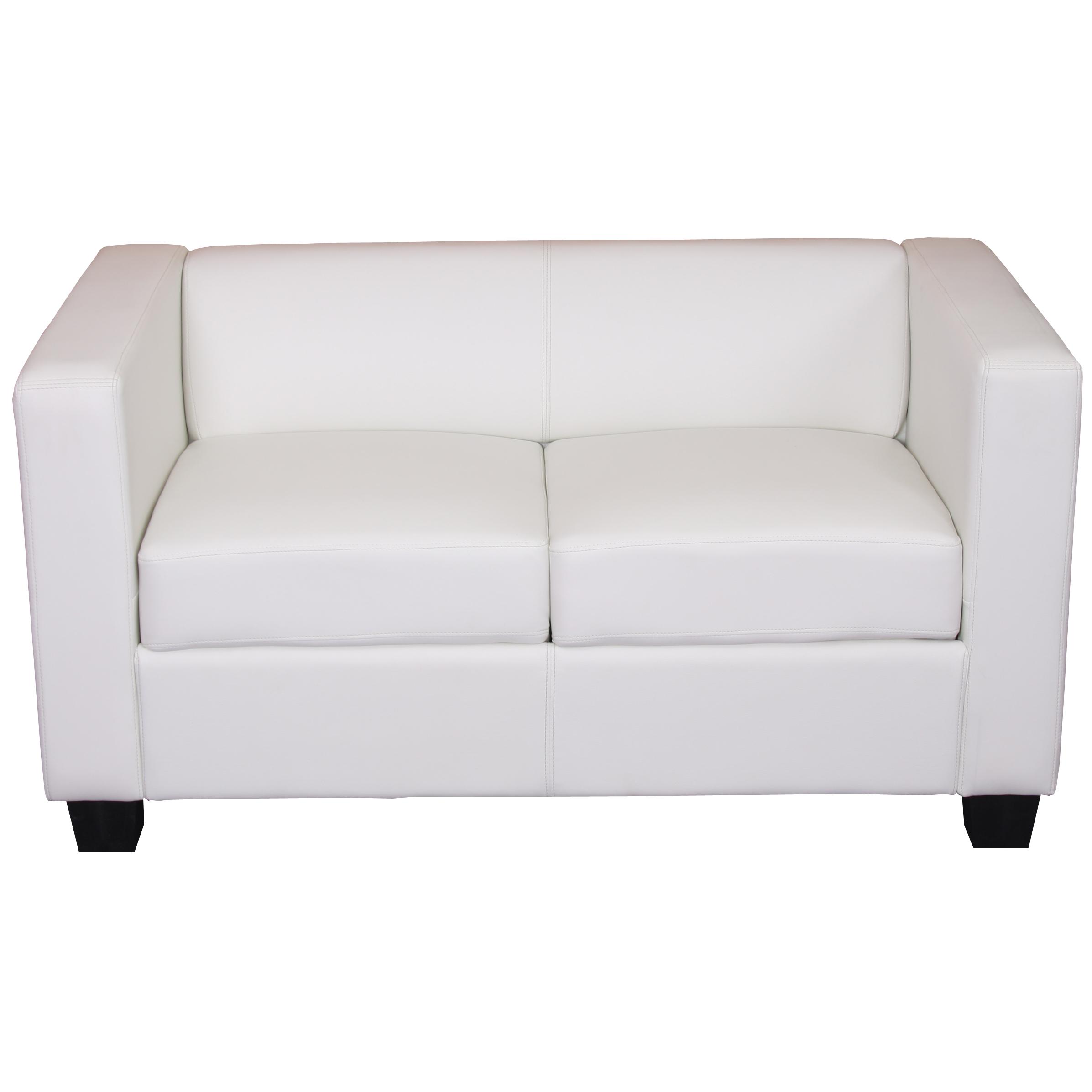 Sofá de 2 plazas BASILIO, Diseño Elegante, Gran Confort, en Piel, Color Blanco