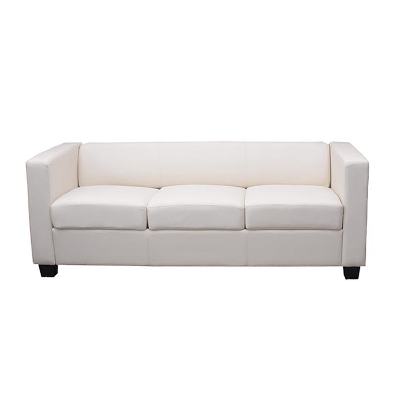 Sofá de 3 plazas BASILIO, Diseño Elegante, Gran Confort, en Piel, Color Crema
