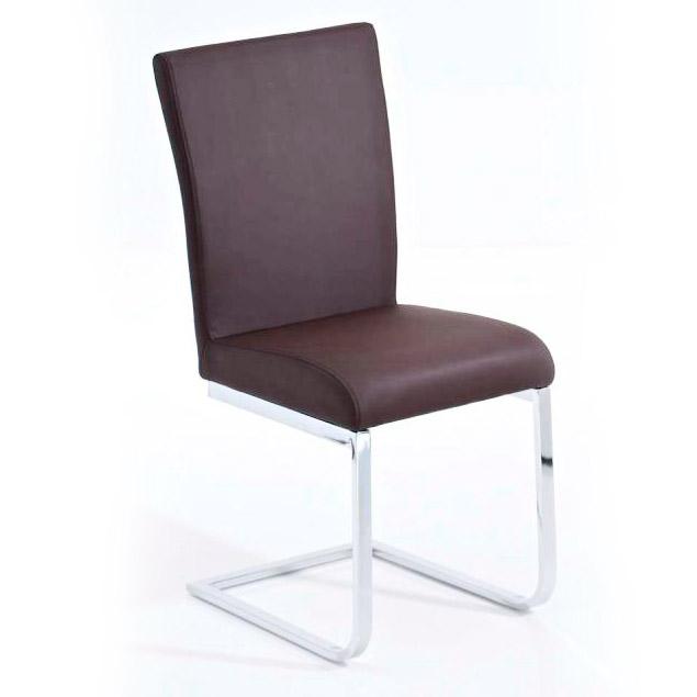 Silla de Confidente AISA, en metal cromado, asiento y respaldo acolchados, en Piel color Marrón