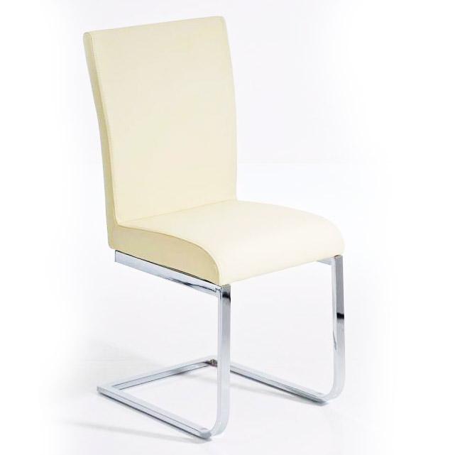 Silla de Confidente AISA, en metal cromado, asiento y respaldo acolchados, en Piel color Crema