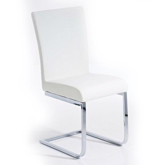 Silla de Confidente AISA, en metal cromado, asiento y respaldo acolchados, en Piel color Blanco