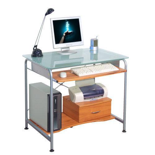 DEMO# Mesa de Ordenador COMPACT PRO, ahorro de espacio para tu PC, en madera Teca y cristal