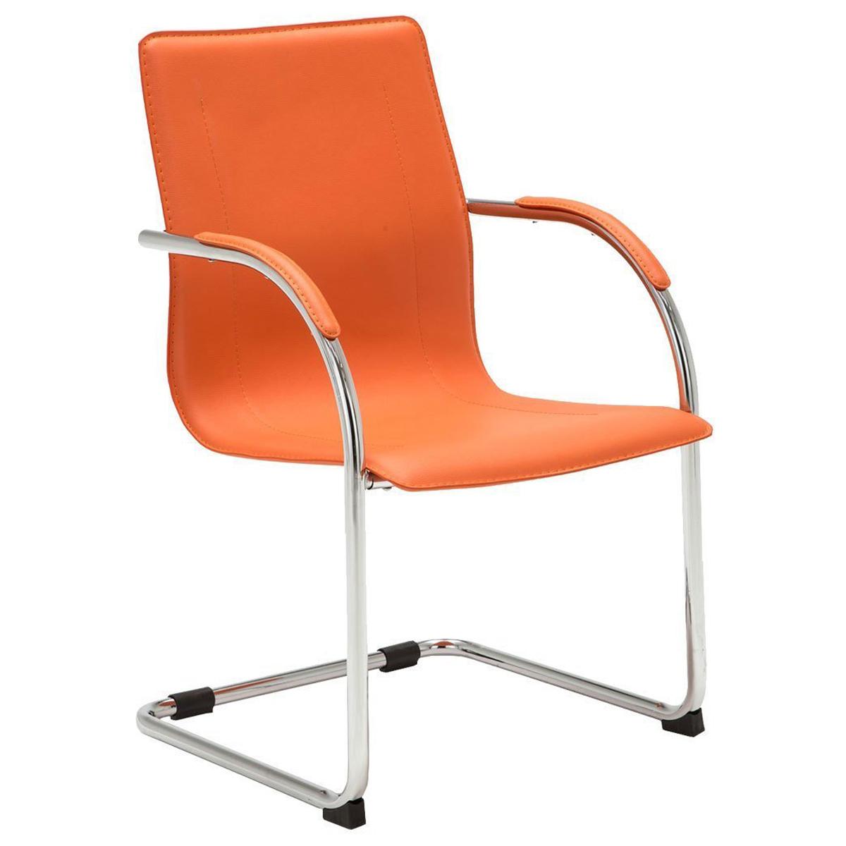 Silla de Confidente FLAP, Estructura Metálica, Elegante y Moderno Diseño en Piel color Naranja