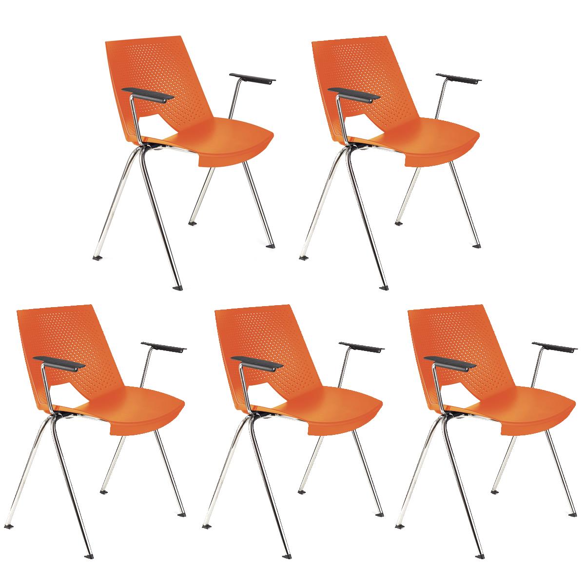 Lote de 5 sillas de Confidente ENZO CON BRAZOS, Cómodas y Prácticas, Apilables, Color Naranja