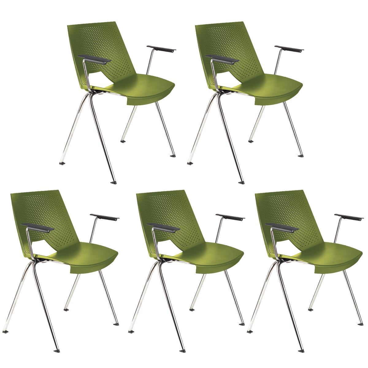 Lote de 5 sillas de Confidente ENZO CON BRAZOS, Cómodas y Prácticas, Apilables, Color Verde