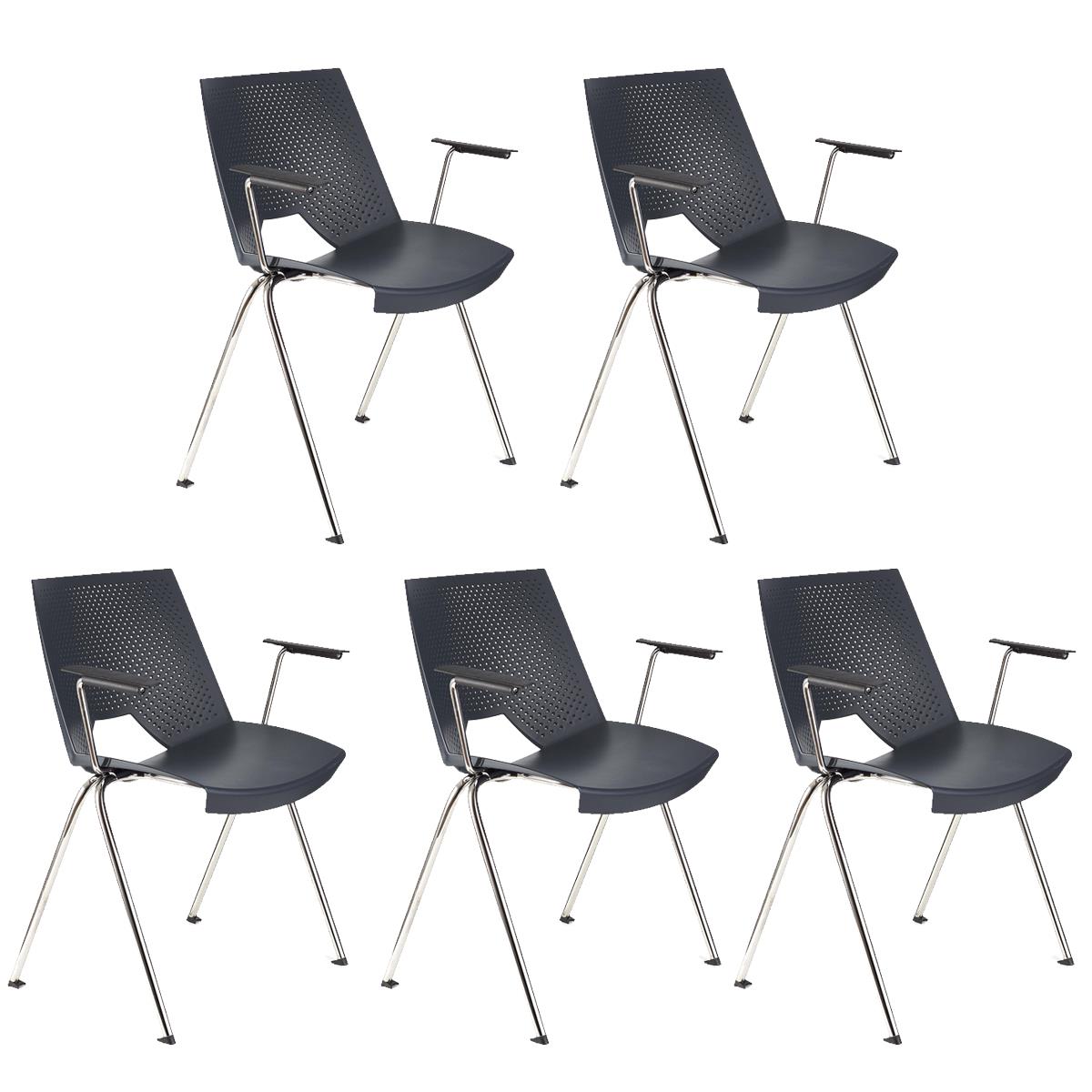 Lote de 5 sillas de Confidente ENZO CON BRAZOS, Cómodas y Prácticas, Apilables, Color Gris