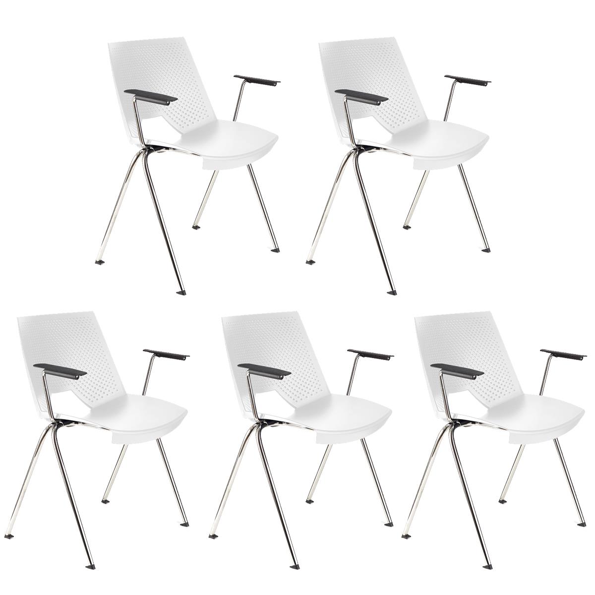 Lote de 5 sillas de Confidente ENZO CON BRAZOS, Cómodas y Prácticas, Apilables, Color Blanco