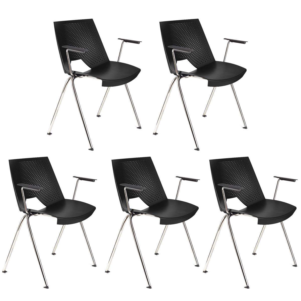 Lote de 5 sillas de Confidente ENZO CON BRAZOS, Cómodas y Prácticas, Apilables, Color Negro