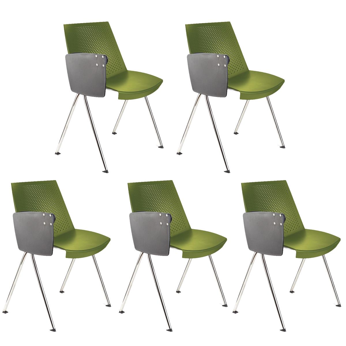 Lote de 5 sillas de Confidente ENZO CON PALA, Cómoda y Práctica, Apilable, Color Verde