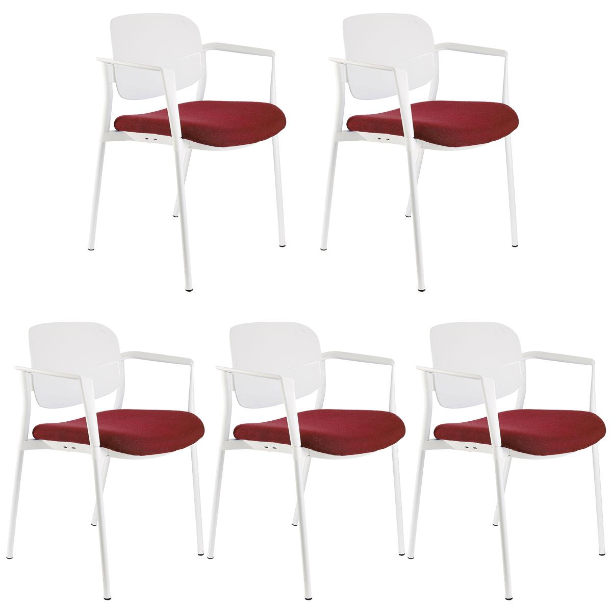 Lote de 5 sillas de Confidente ERIC, Cómodas y Prácticas, Apilables, Color Burdeos