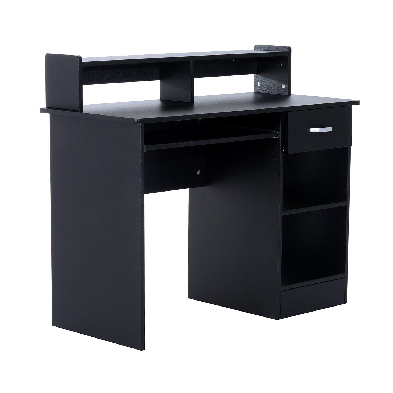 Mesa para ordenador ADEN, con Bandeja para Teclado, Dimensiones 106x50x93,5 cm, en Madera color Negro