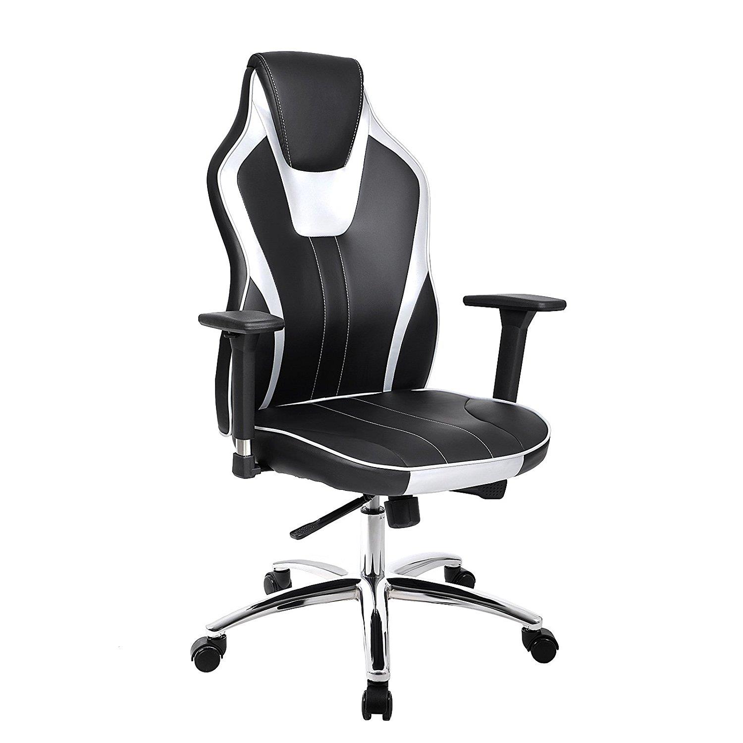 Silla de Oficina MOMO, diseño deportivo, en piel negra y plata ... Silla de Oficina MOMO, diseño deportivo, en piel negra y plata ...