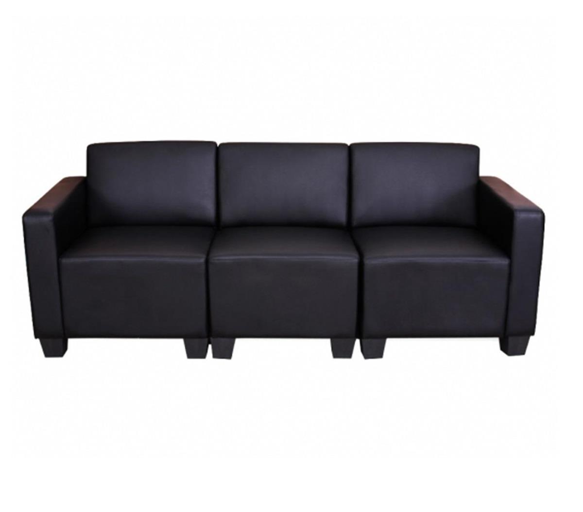 Sofá Modular de 3 plazas LONY, Gran Acolchado, Exclusivo Diseño, en Piel color Negro
