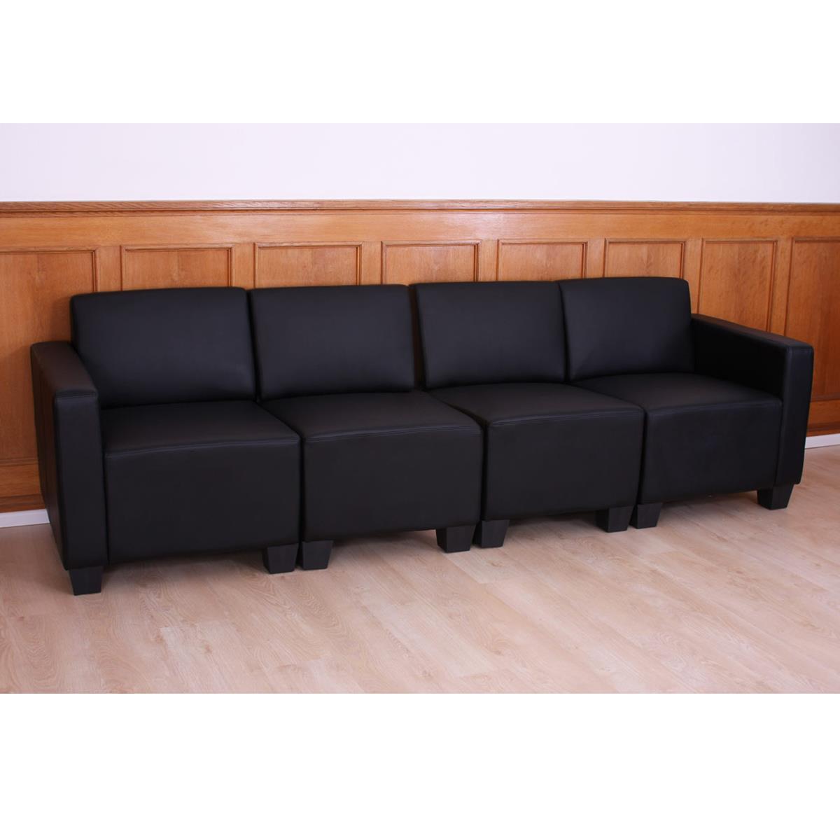 Sofá Modular de 4 plazas LONY, Gran Acolchado, Exclusivo Diseño, en Piel color Negro