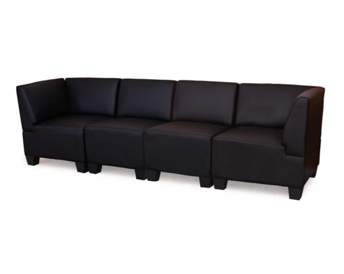 Sofá Modular de 4 plazas LONY, Gran Acolchado y Reposabrazos Altos, en Piel color Negro