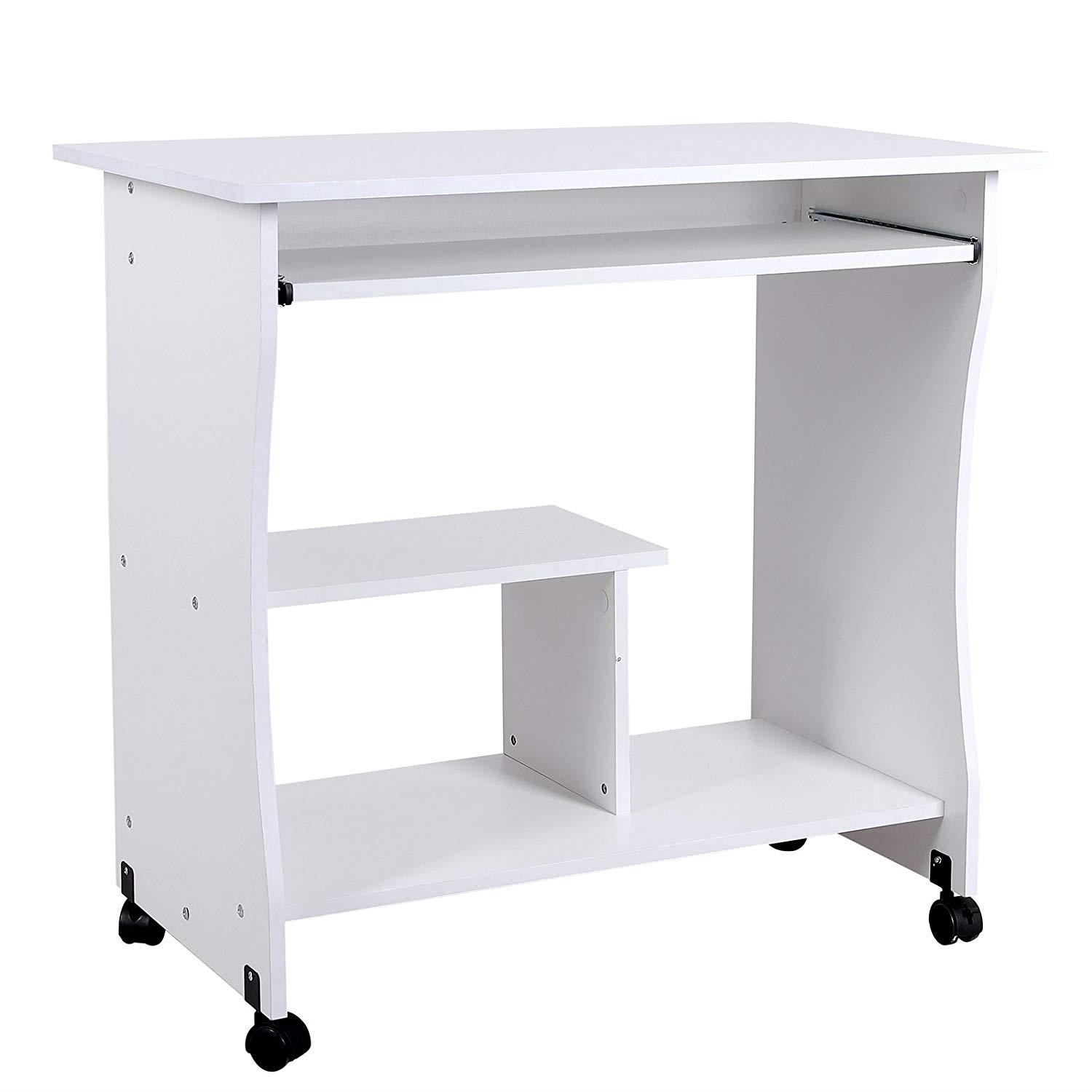 Mesa para Ordenador con Ruedas KIARA, 80x48x76 cm, en Madera color Blanco