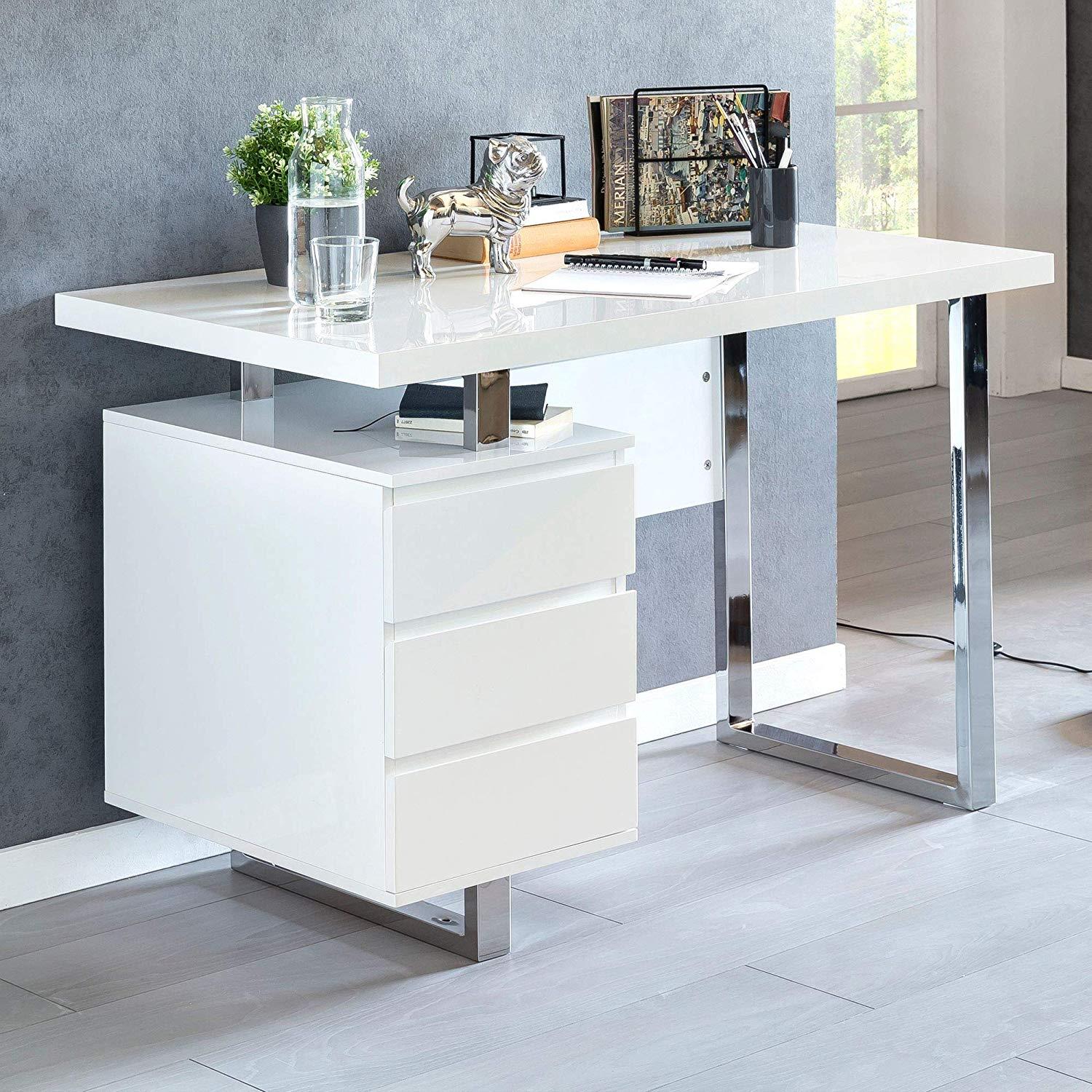 Mesa para Ordenador HANA, Dimensiones 115x60x76 cm, en Madera color Blanco