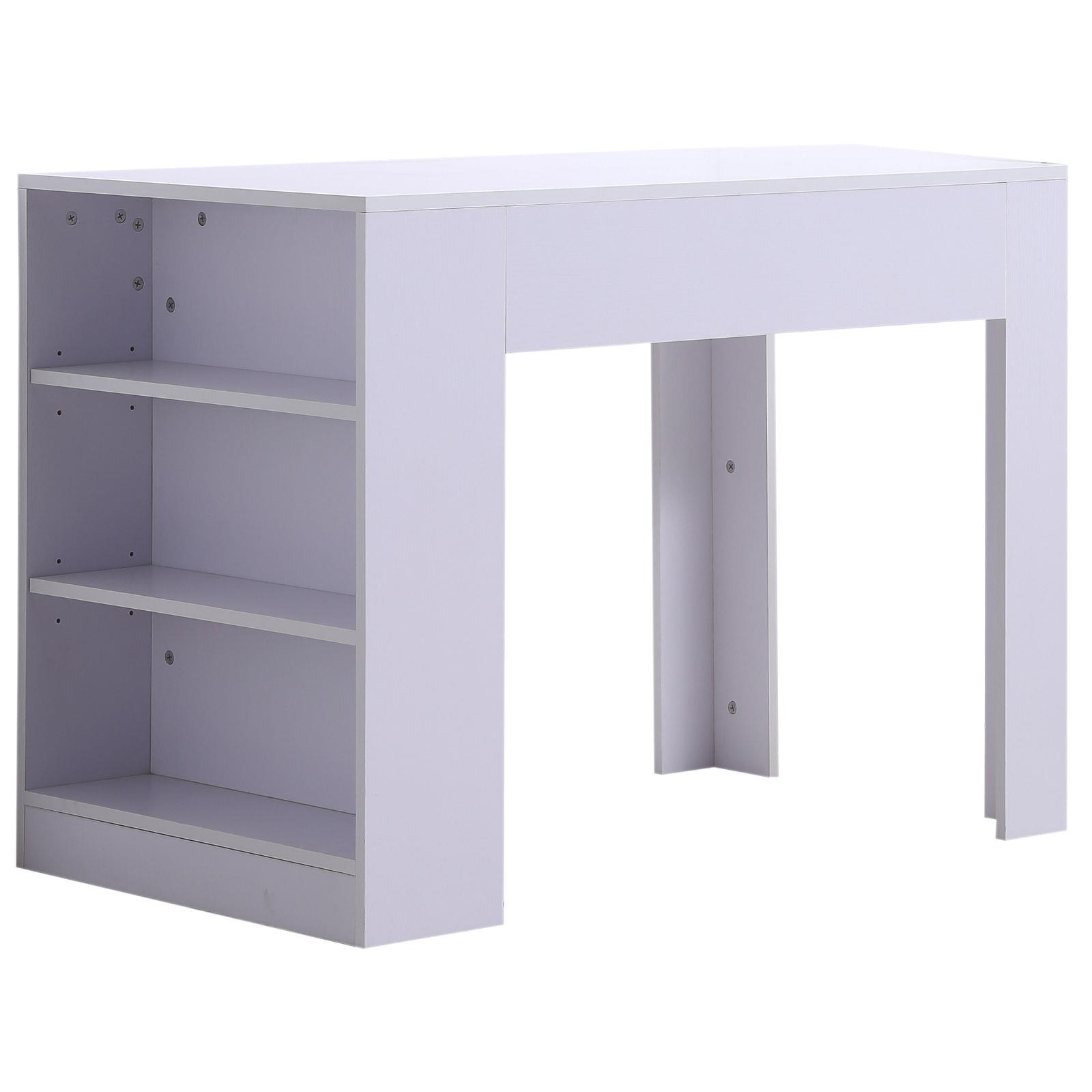 Mesa para Ordenador NELA, 100x60x75 cm, con Estantes, en Madera color Blanco