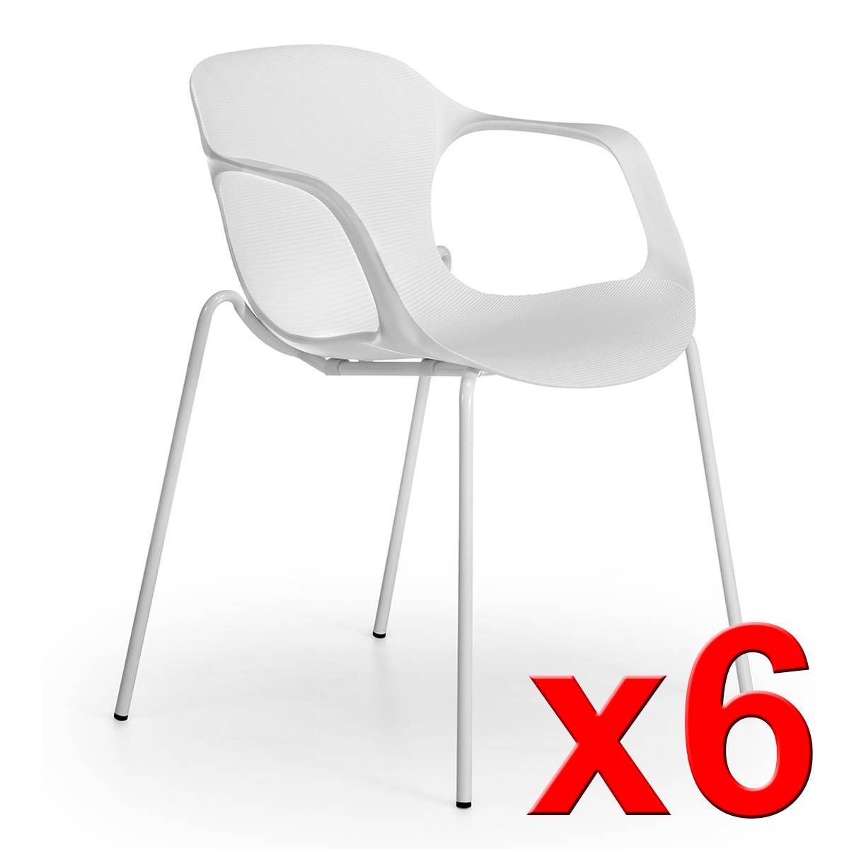 DEMO# Lote de 6 sillas de Confidente DASTI, con Reposabrazos, Apilables, color Blanco