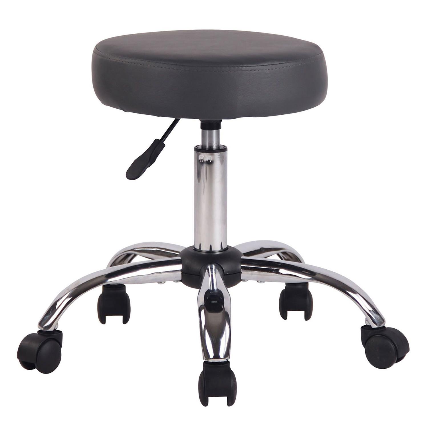 Taburete con Ruedas POLY en Piel Gris - Ofisillas.es