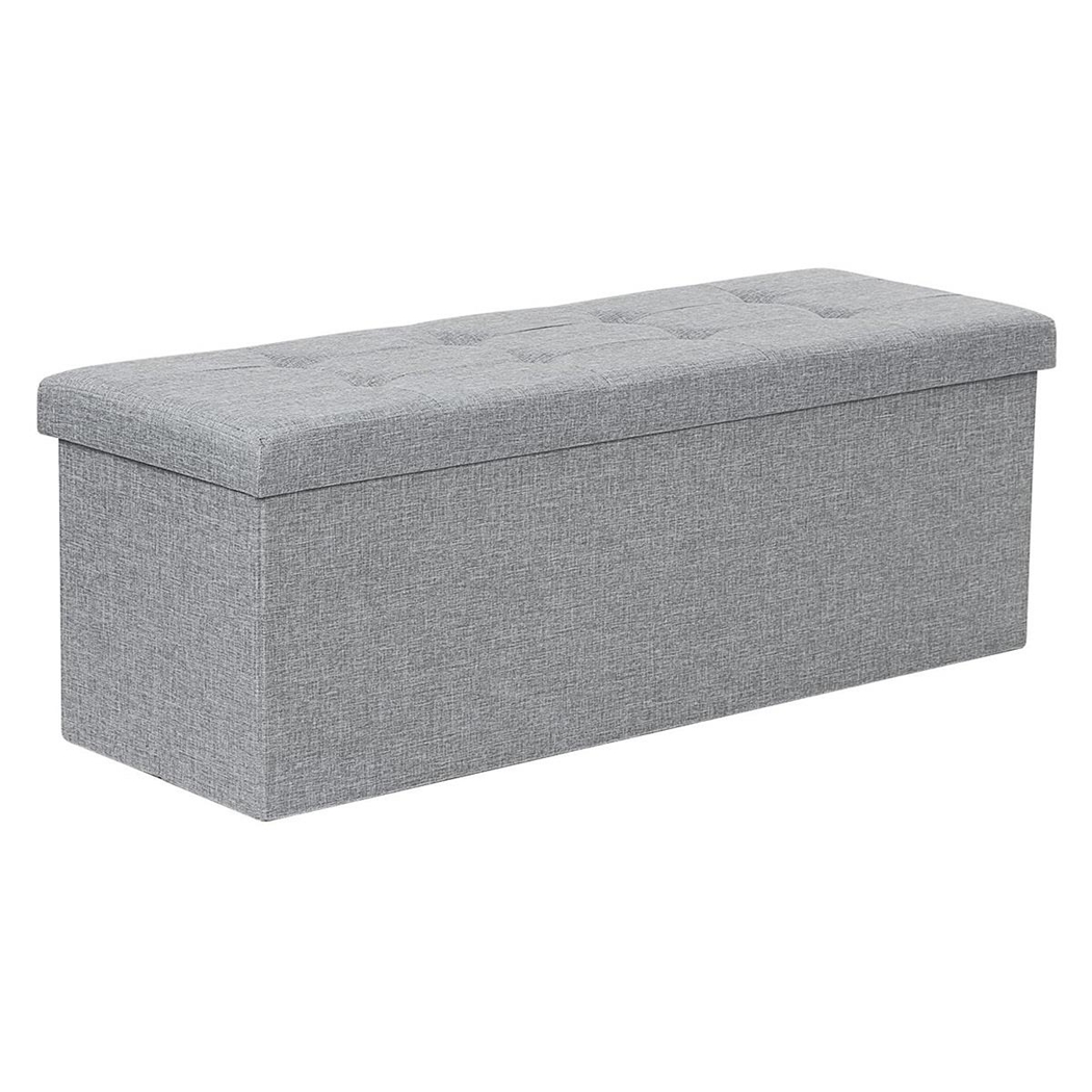 Banco con Almacenaje SIDNEY, Dimensiones 110x38x38 cm, en Madera y Tela, color Gris Claro