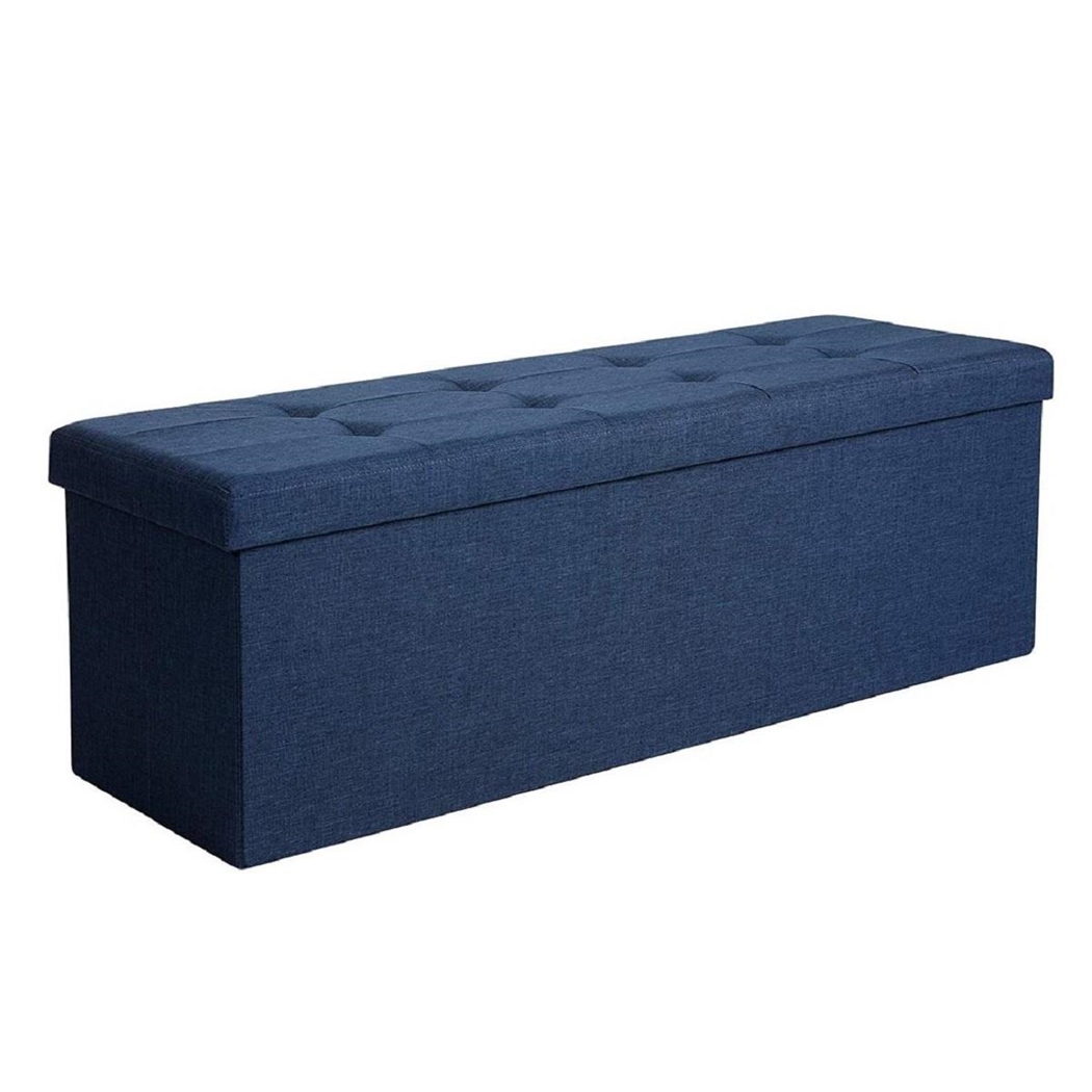 Banco con Almacenaje SIDNEY, Dimensiones 110x38x38 cm, en Madera y Tela, color Azul