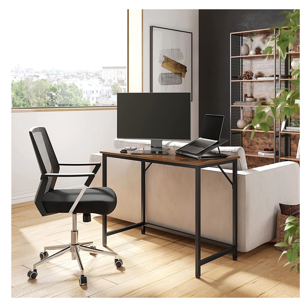 Mesa de Oficina EDENYA, 100x50x75 cm, en Metal y Madera, color Negro y Marrón Oscuro