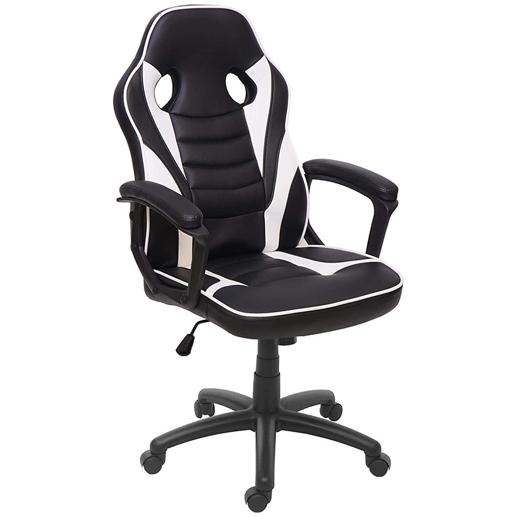 Silla Gaming DRIFT, Diseño Deportivo, Grueso Acolchado, en Piel Negra/Blanca