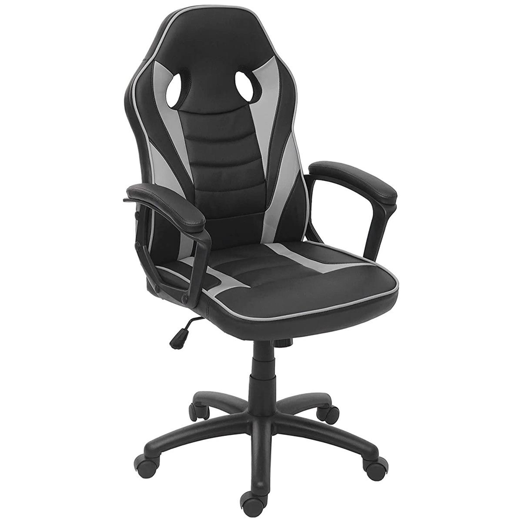 Silla Gaming DRIFT, Diseño Deportivo, Grueso Acolchado, en Piel Negra/Gris