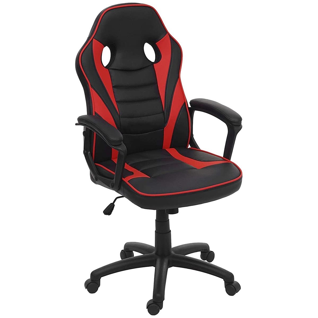 Silla Gaming DRIFT, Diseño Deportivo, Grueso Acolchado, en Piel Negra/Roja