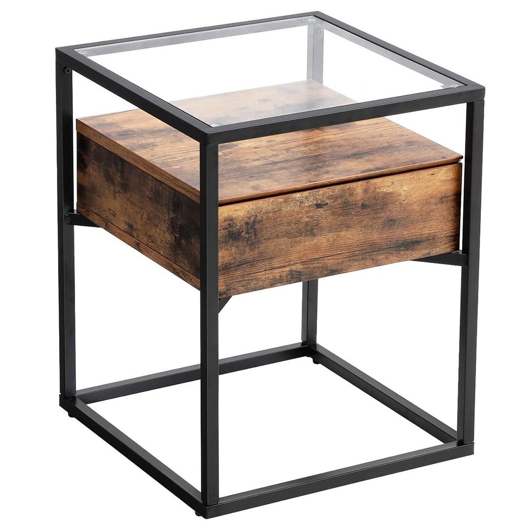 Mesa Auxiliar KELLY, Exclusivo Diseño Moderno, Dimensiones 43x43 cm, en Madera color Marrón