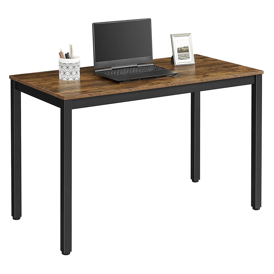 Mesa de oficina LISBET, 120x60x76 cm, Estructura Metálica, Superficie de Madera Oscura y Estructura color Negro