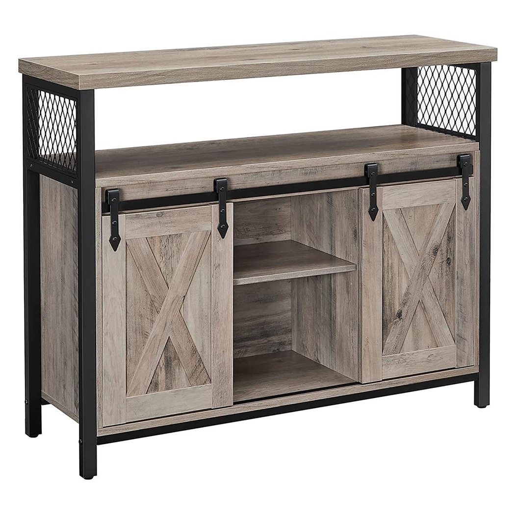 Armario ALYS, 100x33x80 cm, con Puertas Correderas, en Metal y Madera, color Negro y Gris