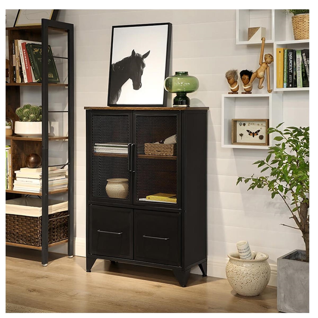 Armario TONGA, 70x33x100 cm, Exclusivo Diseño Moderno e Industrial, en Metal y Madera, color Negro y Nogal