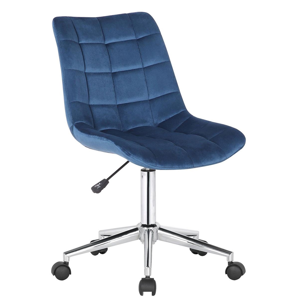 Silla de Oficina SAMMY, Exclusivo Diseño, Base Metálica, en Terciopelo color Azul