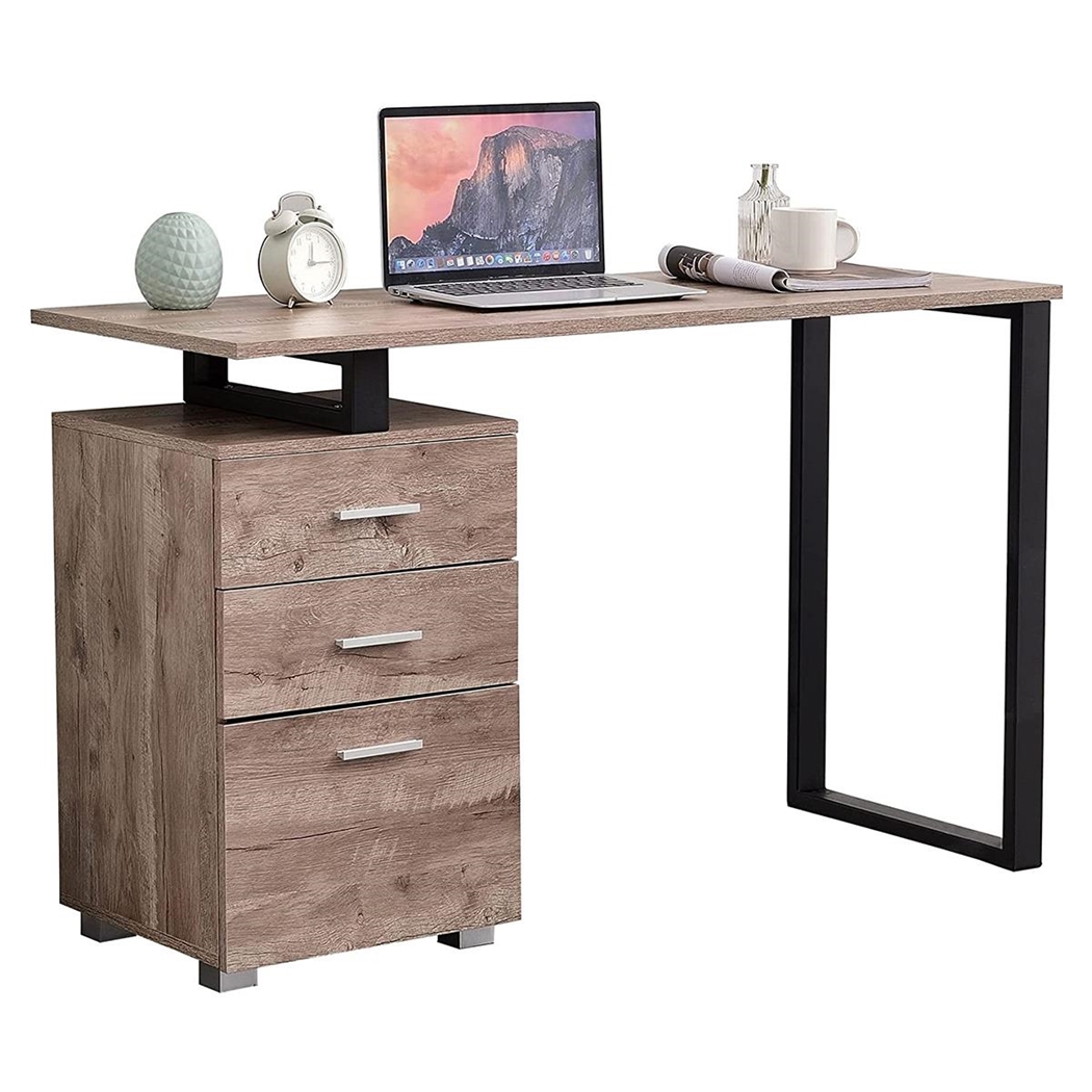 Mesa para Ordenador PERTH, Dimensiones 120x50x75 cm, con Cajones, en Metal y Madera color Marrón claro
