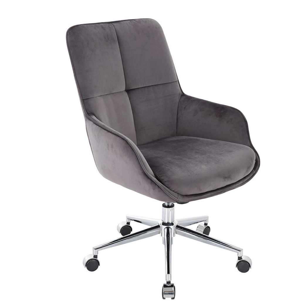 Silla de Oficina NIGEL, Exclusivo Diseño, Base Metálica, en Terciopelo color Gris