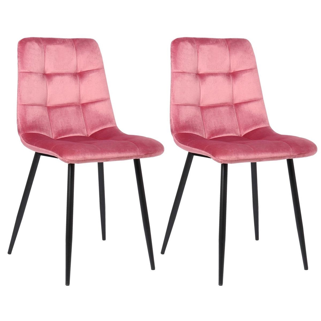 Lote de 2 Sillas de Confidente RIAD, Robusta Estructura Metálica, en Terciopelo color Rosa