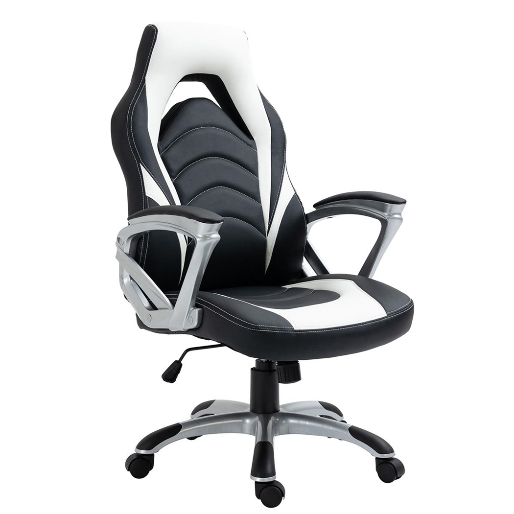 Silla Gaming ALPHA, Diseño Deportivo, Respaldo Reclinable, en Piel color Negro/Blanco