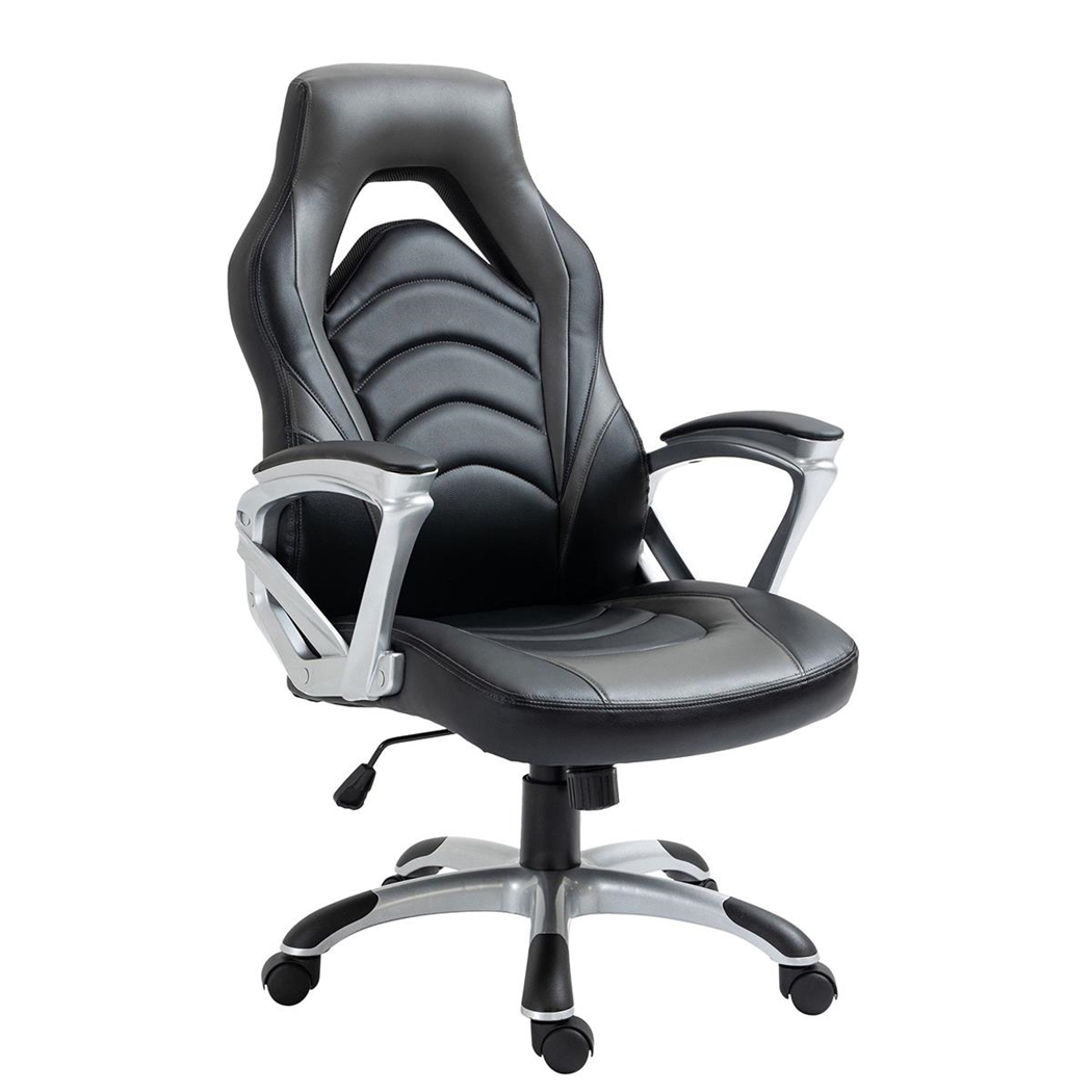 Silla Gaming ALPHA, Diseño Deportivo, Respaldo Reclinable, en Piel color Negro/Gris