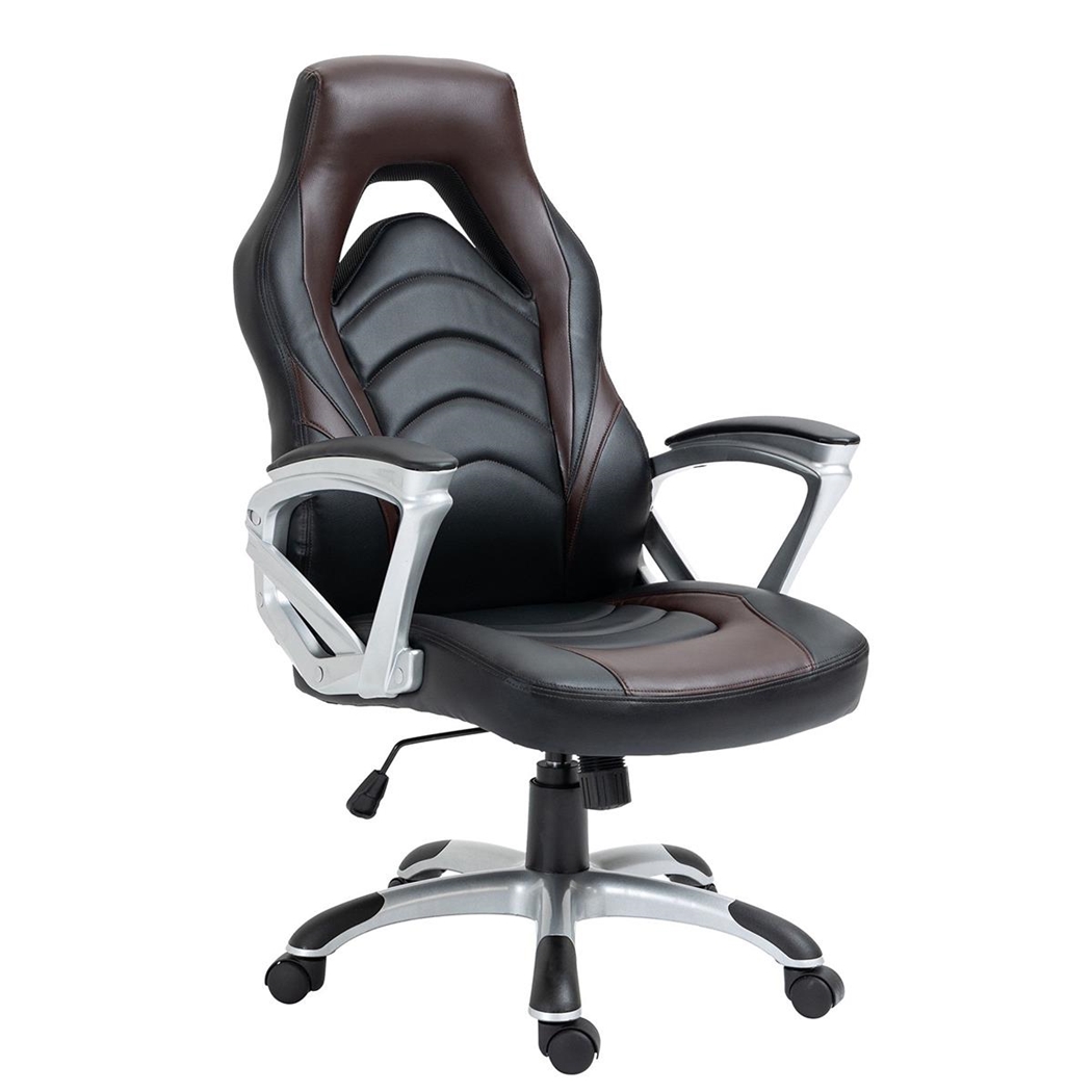 Silla Gaming ALPHA, Diseño Deportivo, Respaldo Reclinable, en Piel color Negro/Marrón