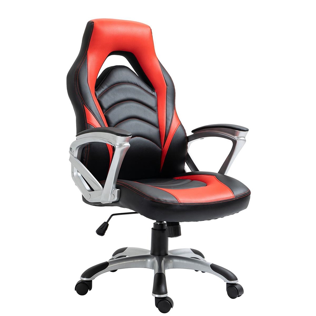 Silla Gaming ALPHA, Diseño Deportivo, Respaldo Reclinable, en Piel color Negro/Rojo