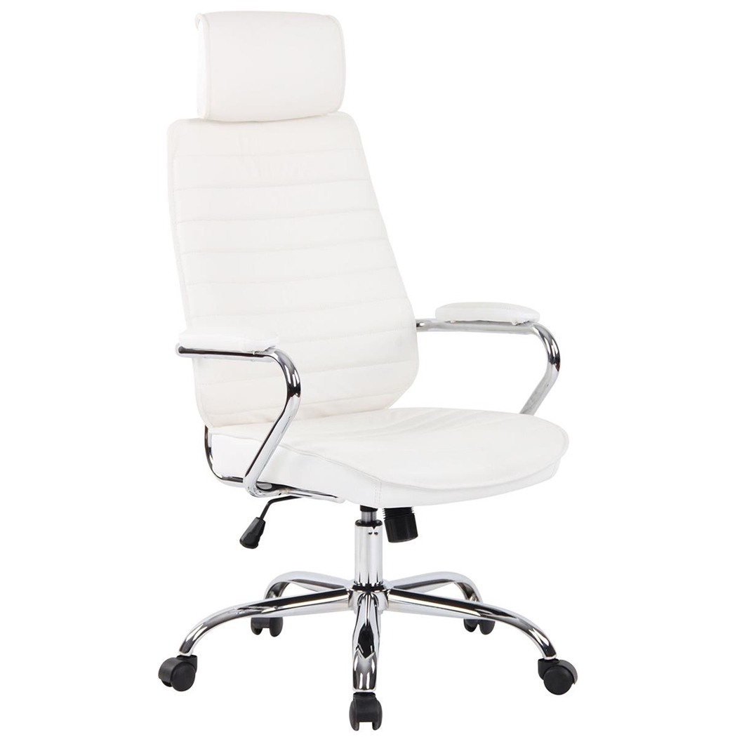 Sillón Ejecutivo modelo RENO, Estructura Metálica, Tapizada en Piel Real color Blanco