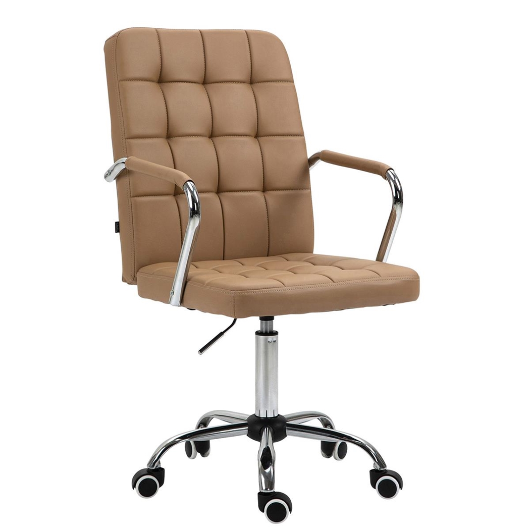 Silla de Oficina TENDER, Grueso Acolchado, Base Metálica, en Piel color Marrón claro