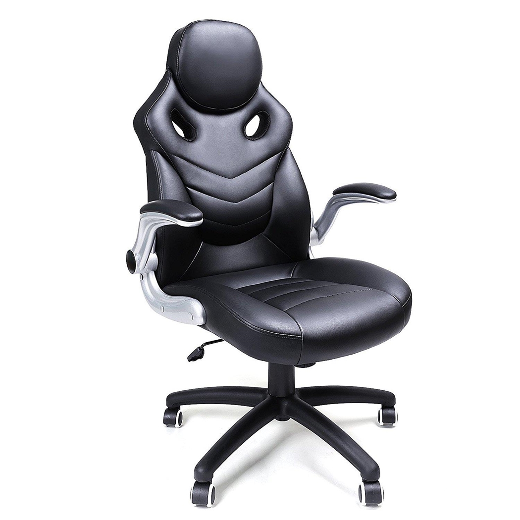 DEMO# Sillón de Oficina YAKARTA, Grueso Acolchado, Brazos Abatibles, en Piel color Negro