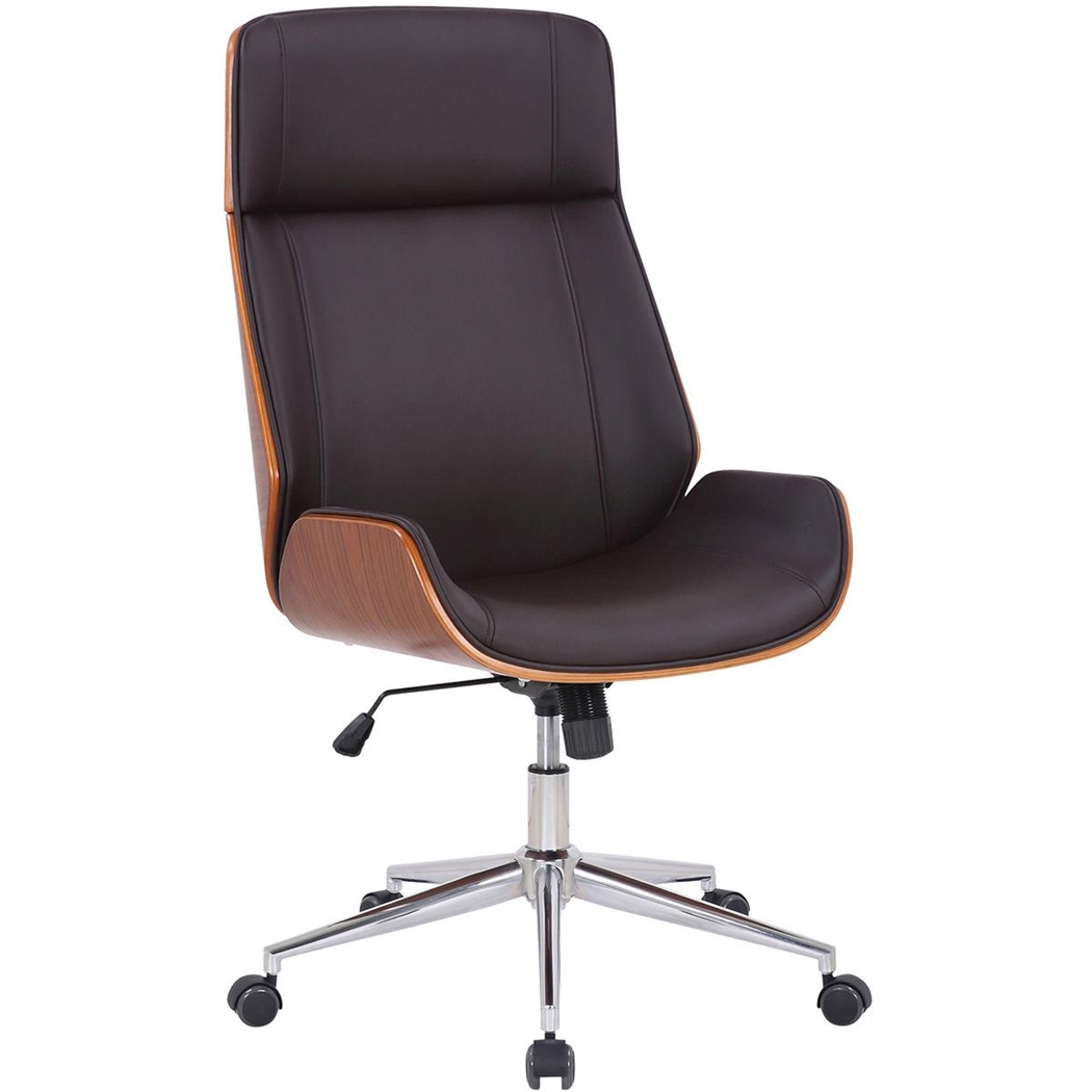 Silla de Oficina VAREN, Diseño Moderno y Elegante, en Madera Nogal y Piel color Marrón