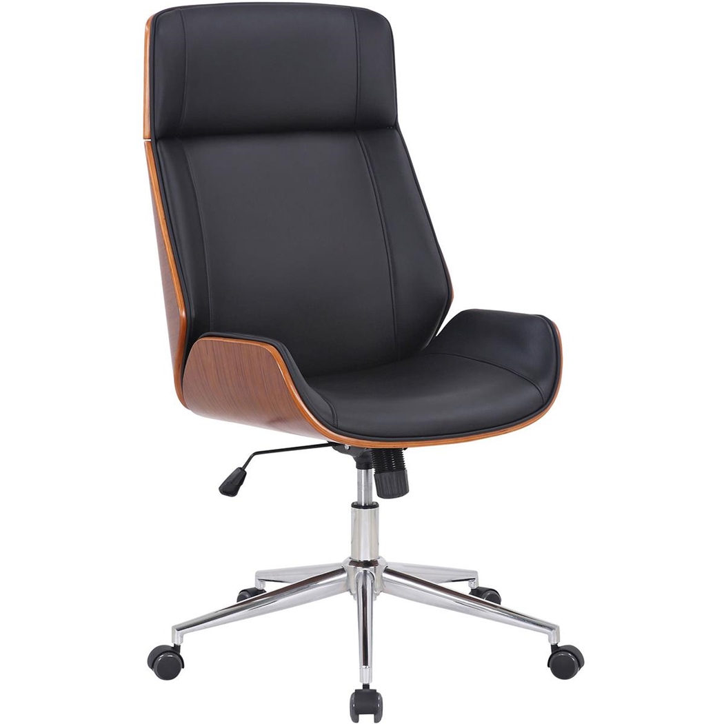 Silla de Oficina VAREN, Diseño Moderno y Elegante, en Madera Nogal y Piel color Negro